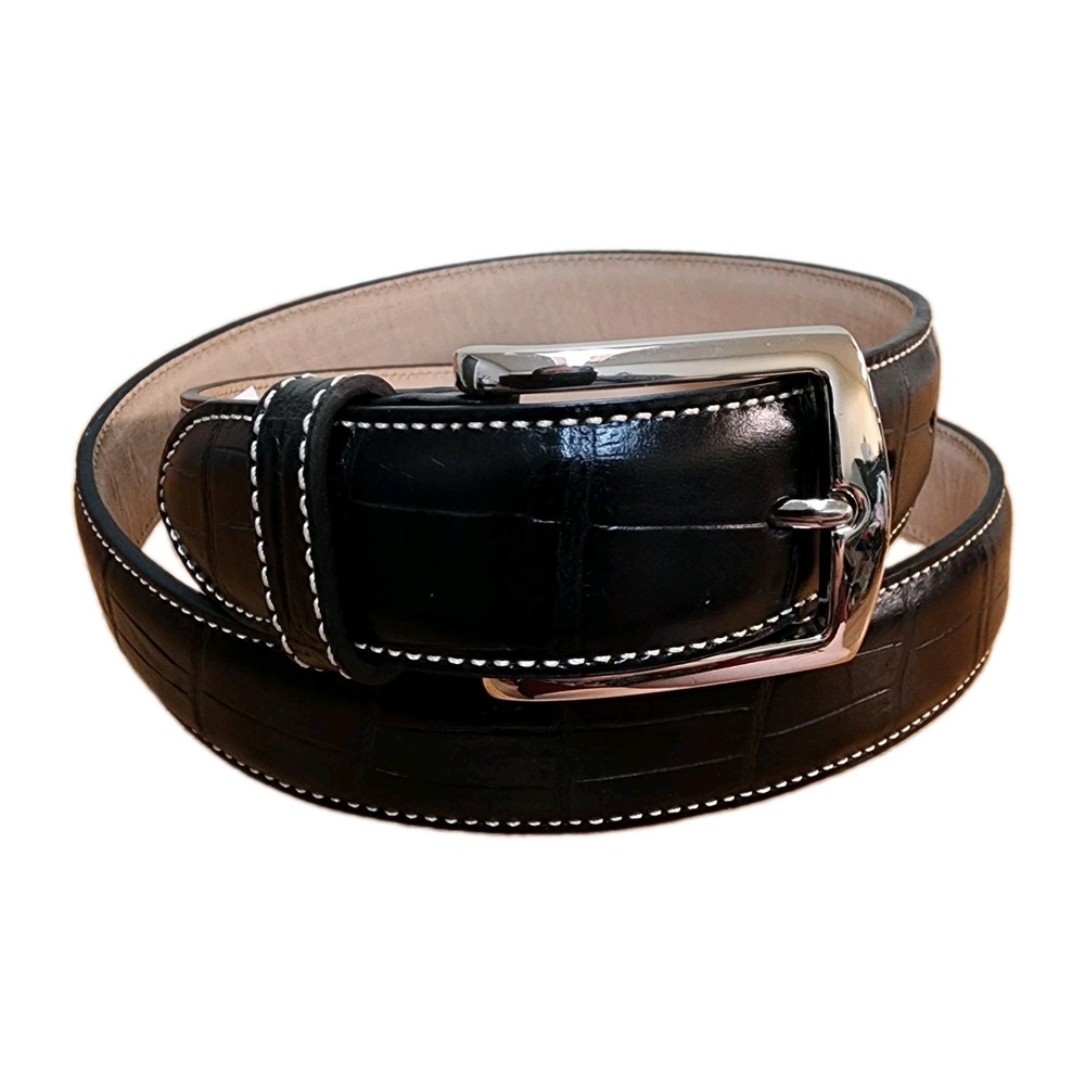 Johnston & Murphy Men's Leather Belt Black White Stitch Accent 7504700 Size 36